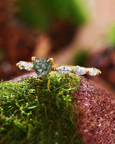 ELORA Heart Moss Agate Nature Inspired Engagement Ring