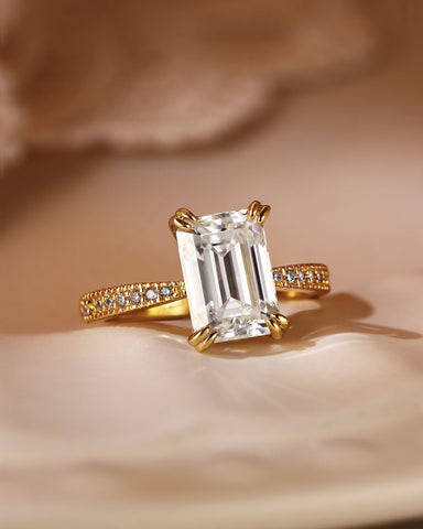 SABRIA Emerald Cut Moissanite Double Claw Engagement Ring