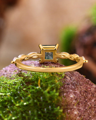 ELOWEN Square Shaped Moss Agate Promise Ring Nature Inspired Engagement Ring