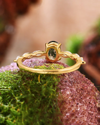 EDEN Oval Dainty Moss Agate Nature Inspired Engagement Ring