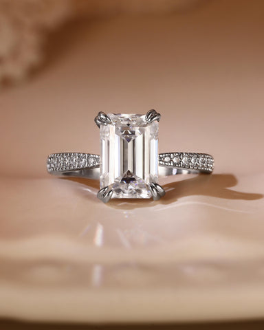 SABRIA Emerald Cut Moissanite Double Claw Engagement Ring
