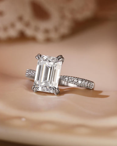 SABRIA Emerald Cut Moissanite Double Claw Engagement Ring