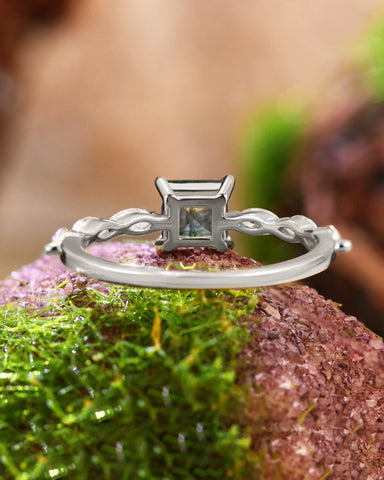 ELOWEN Square Shaped Moss Agate Promise Ring Nature Inspired Engagement Ring