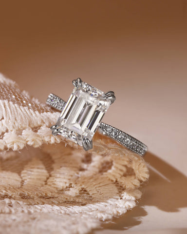 SABRIA Emerald Cut Moissanite Double Claw Engagement Ring