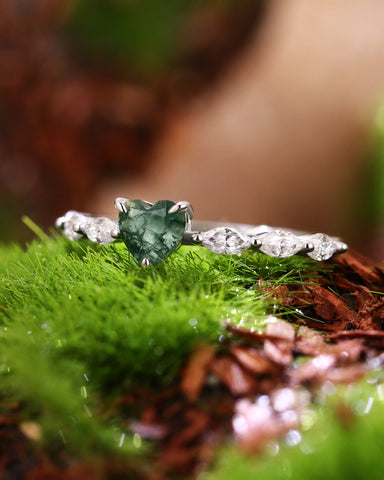 ELORA Heart Moss Agate Nature Inspired Engagement Ring