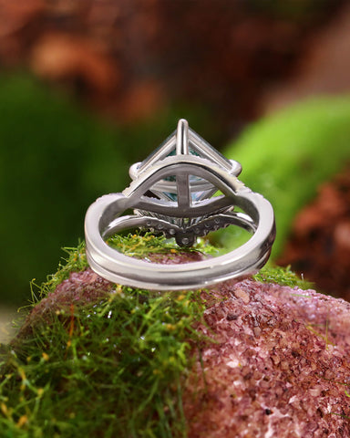 MIRETH Nature Inspired Square Shaped Moss Agate Bridal Ring Set