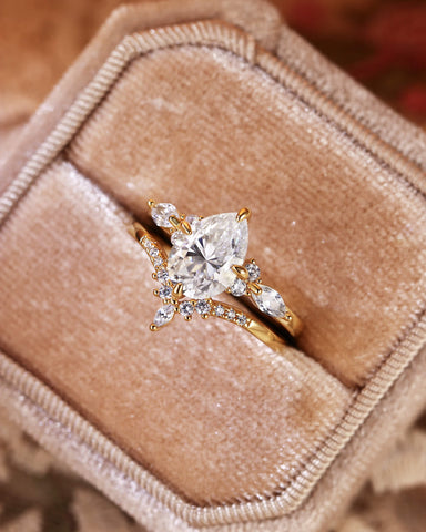 ORLENA Vintage Three Stone Pear Cut Moissanite Engagement Ring