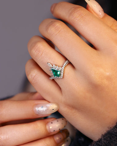 TESSERA Unique Emerald Kite Shape Engagement Ring