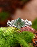 ASPEN Princess Cut Moss Agate Nature Inspired Engagement Ring