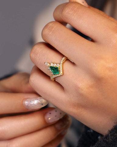 TESSERA Unique Emerald Kite Shape Engagement Ring