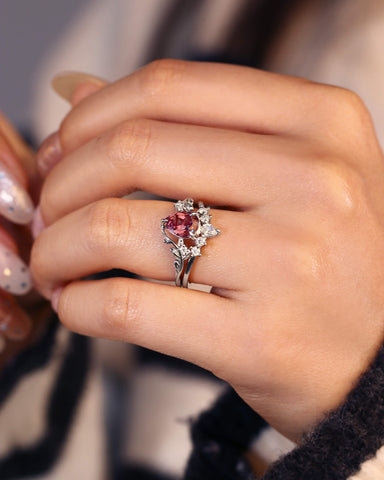 WILLOW Pear Cut Alexandrite Engagement Ring Set Vine Bridal Ring Set