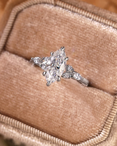 MARIBEL Vintage Marquise Cut Cluster Moissanite Engagement Ring