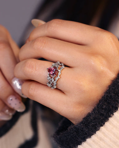 ASHLEY Pear Cut Lab Alexandrite Leafy Engagement Ring Set 2pcs