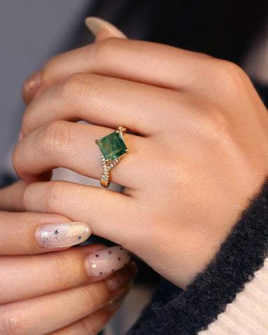 INFIORA Princess Cut Moss Agate Crossover Shank Engagement Ring