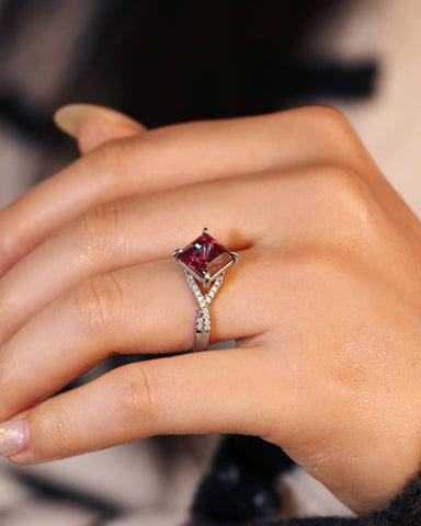 VESPER Princess Cut Alexandrite Engagement Ring Pave Crossover Shank