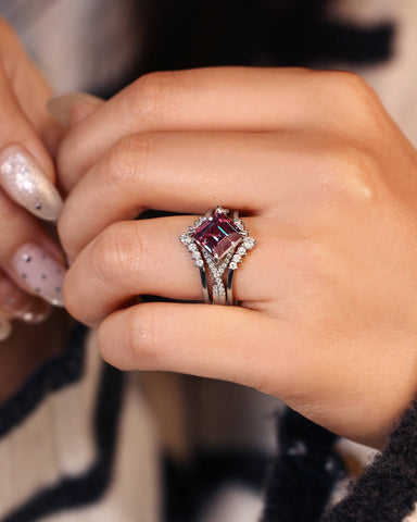 ALTHESSA Wedding Ring Set Square Shaped Alexandrite Engagement Ring Set-3pcs