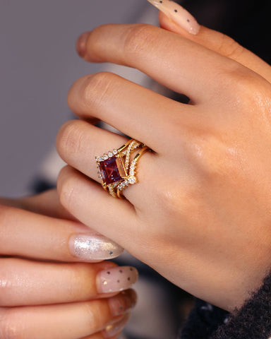 ALTHESSA Wedding Ring Set Square Shaped Alexandrite Engagement Ring Set-3pcs