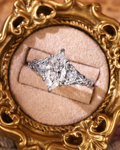 JOSEPHINE Vintage Marquise Cut Moissanite Celtic Knot Engagement Ring