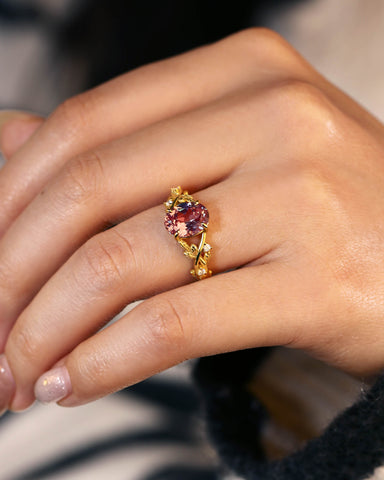 DAPHNE Nature Inspired Oval Cut Alexandrite Leaf Engagement Ring