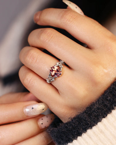 DAPHNE Nature Inspired Oval Cut Alexandrite Leaf Engagement Ring