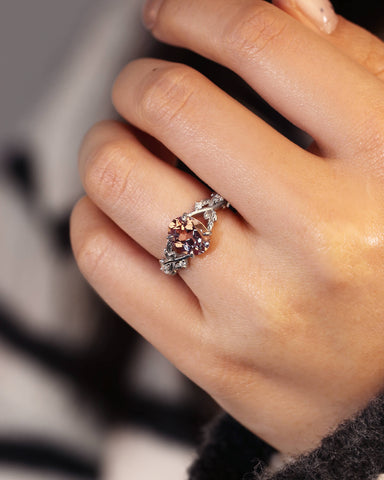 DAPHNE Nature Inspired Oval Cut Alexandrite Leaf Engagement Ring