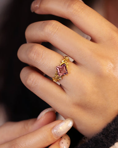 GAIA Princess Cut Alexandrite Crossed Leaves Engagement Ring