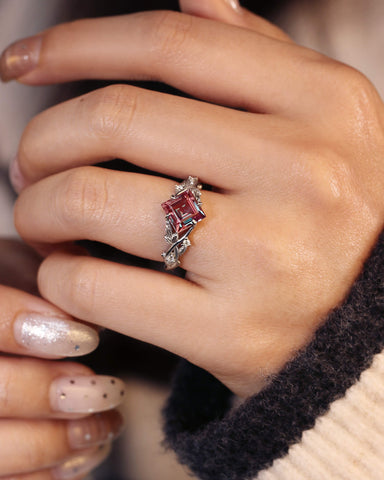 GAIA Princess Cut Alexandrite Crossed Leaves Engagement Ring