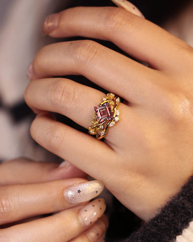 CASSIA Princess Cut Alexandrite Engagement Ring Set