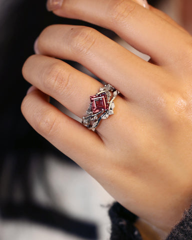 CASSIA Princess Cut Alexandrite Engagement Ring Set