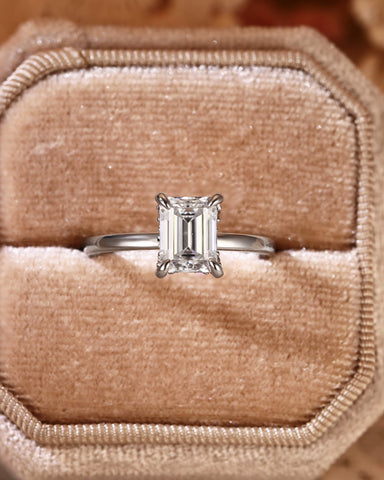 NERINA Hidden Pave Emerald Cut Moissanite Solitaire Engagement Ring