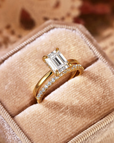 NERINA Classic Emerald Cut Moissanite Bridal Set 2pcs