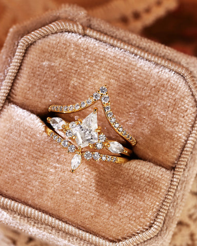 FEODORA Unique Kite Cut Moissanite Vintage Bridal Set 3pcs