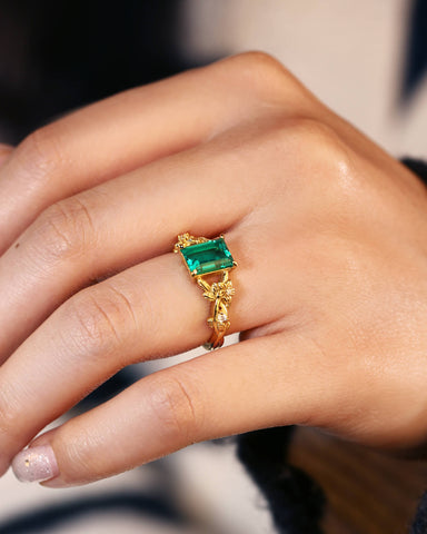 OTTILIE Garden Inspired Emerald Cut Emerald Engagement Ring