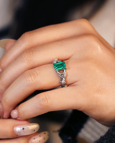 OTTILIE Garden Inspired Emerald Cut Emerald Engagement Ring