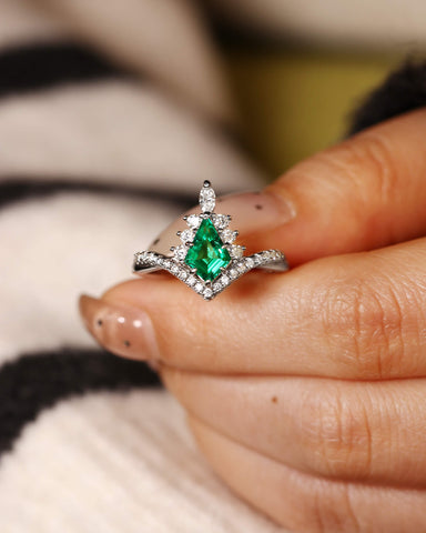 TESSERA Unique Emerald Kite Shape Engagement Ring