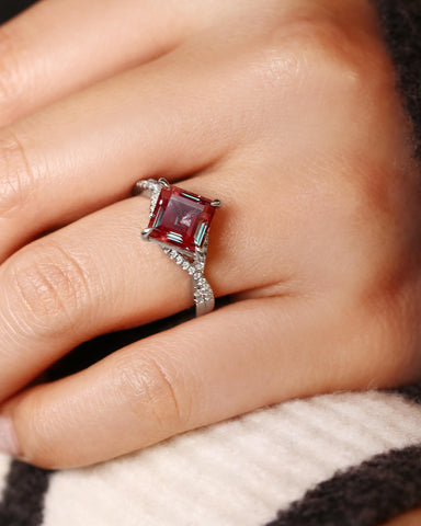 VESPER Princess Cut Alexandrite Engagement Ring Pave Crossover Shank