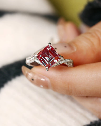 VESPER Princess Cut Alexandrite Engagement Ring Pave Crossover Shank