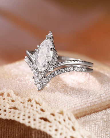 ESTELLE Marquise & V Shaped Moissanite Bridal Set Ring