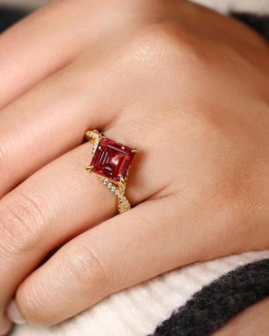 VESPER Princess Cut Alexandrite Engagement Ring Pave Crossover Shank