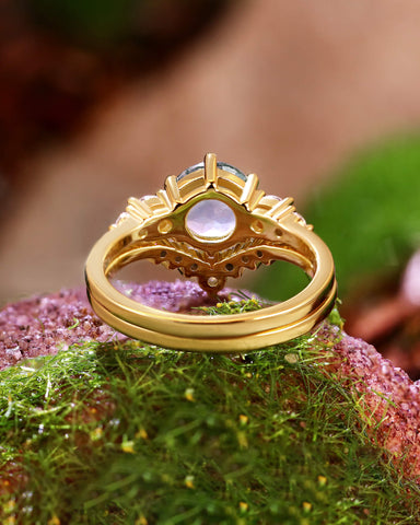 SYLVARIS Round Shaped Moss Agate Engagement Ring Set