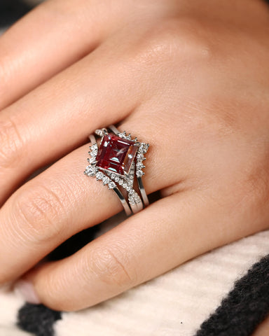 ALTHESSA Wedding Ring Set Square Shaped Alexandrite Engagement Ring Set-3pcs