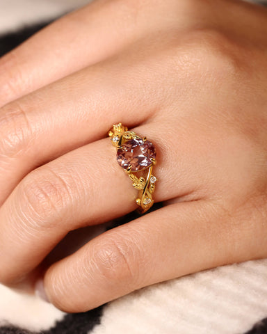 DAPHNE Nature Inspired Oval Cut Alexandrite Leaf Engagement Ring