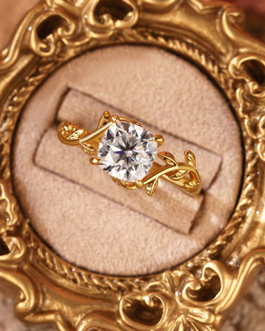 TIVONA Cushion Cut Moissanite Vine Inspired Leafy Engagement Ring