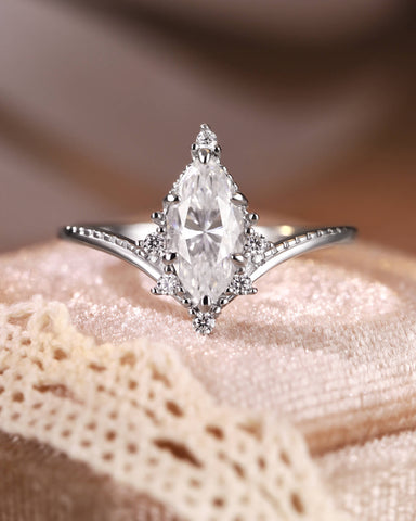 PERINA Marquise Cut Moissanite Unique Engagement Ring