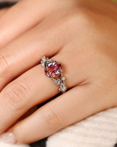 DAPHNE Nature Inspired Oval Cut Alexandrite Leaf Engagement Ring