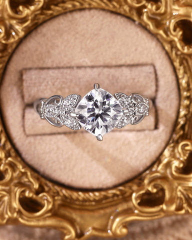 ROYAL Leaf Nature Inspired Cushion Cut Moissanite Engagement Ring