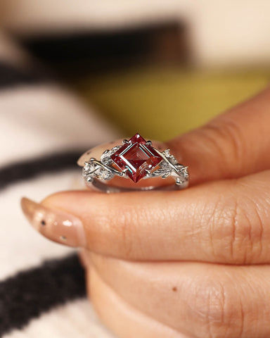 GAIA Princess Cut Alexandrite Crossed Leaves Engagement Ring