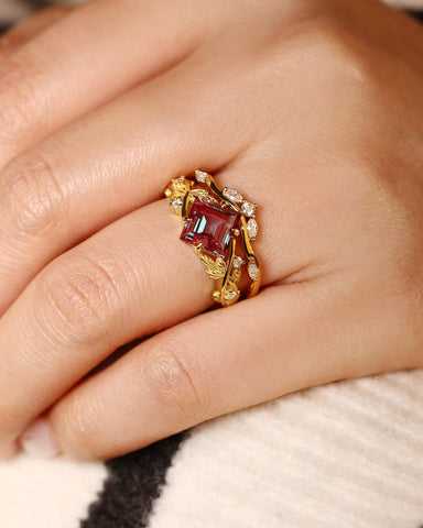 CASSIA Princess Cut Alexandrite Engagement Ring Set