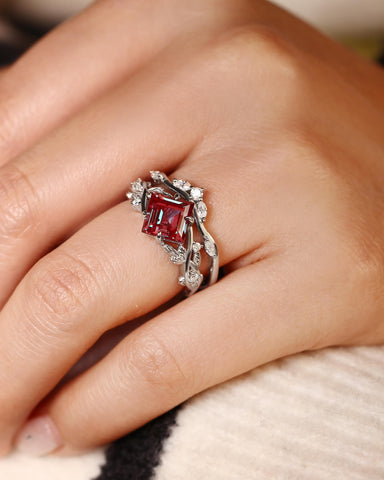 CASSIA Princess Cut Alexandrite Engagement Ring Set