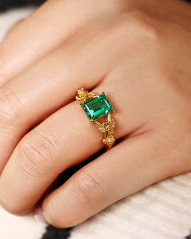OTTILIE Garden Inspired Emerald Cut Emerald Engagement Ring
